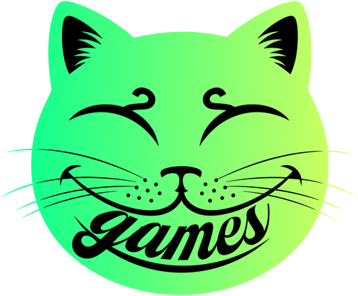 Logo de Twotimes Games: un gato verde sonriente